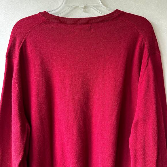 Club Room Men's Merino Wool Sweater V-Neck Dark Red Size XL Italian Spun Yarn - Picture 5 of 9